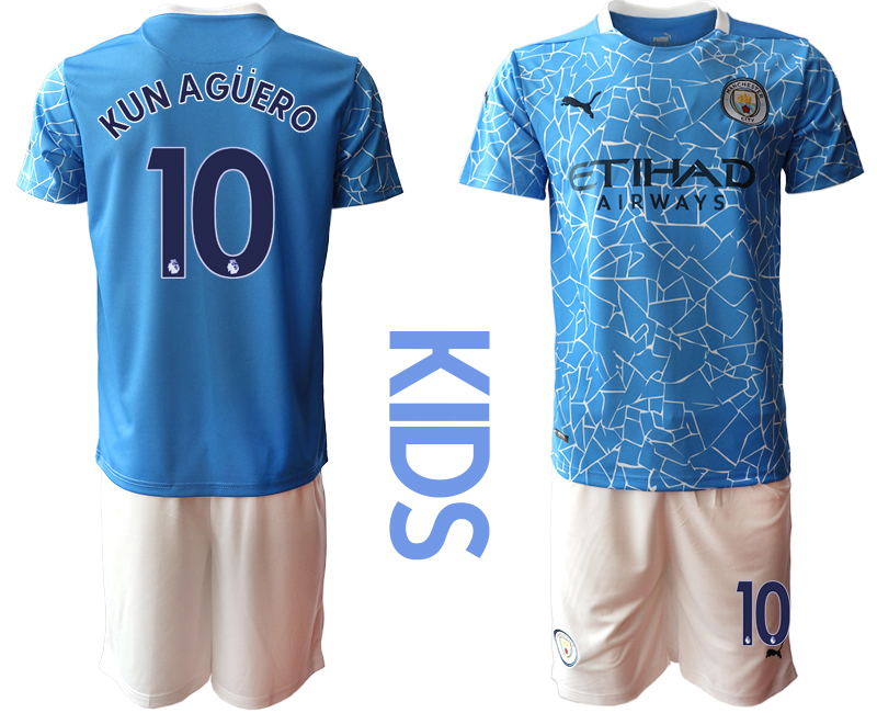 Youth 2020-2021 club Manchester City home blue #10 Soccer Jerseys